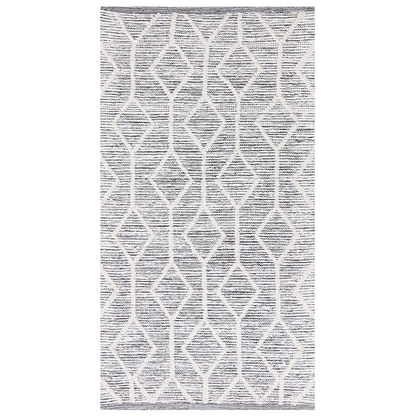 Geometric Handwoven Wool Cotton Rug 80 X 150cm Grey Beige