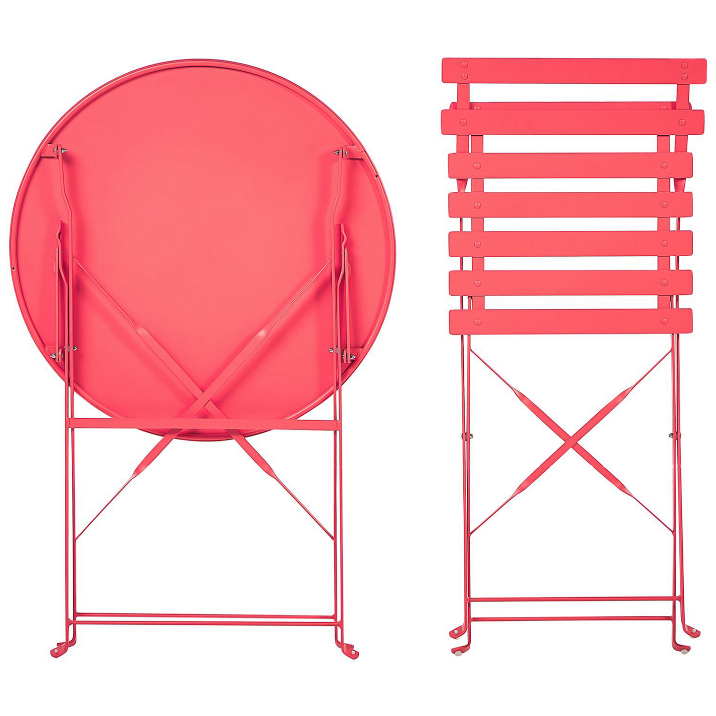 Prestige 3 Piece Red Metal Folding Bistro Set Outdoor Slatted Seat