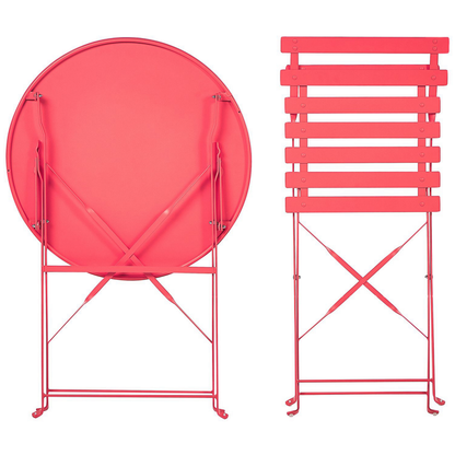 Prestige 3 Piece Red Metal Folding Bistro Set Outdoor Slatted Seat