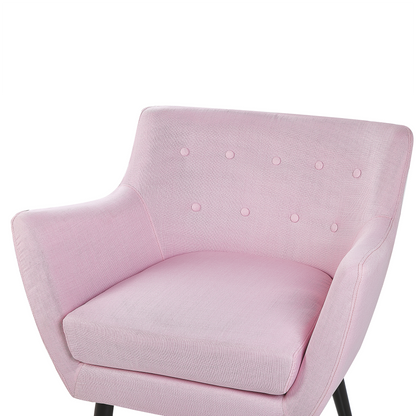 Armchair Pink Fabric Black Legs Button Tufted Back Modern Retro Design Edition