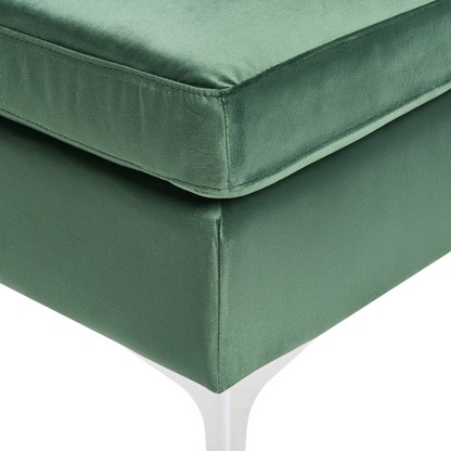 Ottoman Green Velvet Top Pillow With Silver Metal Legs
