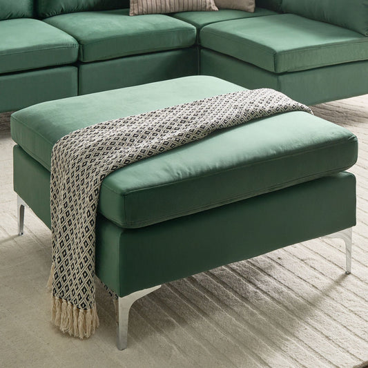 Ottoman Green Velvet Top Pillow With Silver Metal Legs