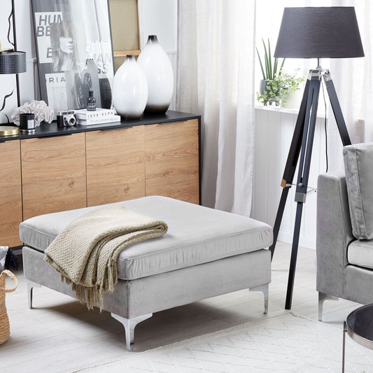 Velvet Ottoman Grey Top Pillow Silver Metal Legs