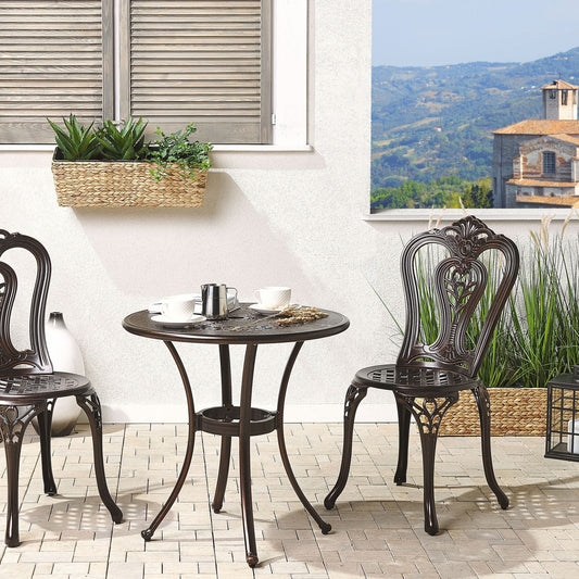 Outdoor Vintage Brown Aluminium Round Garden Dining Table 65cm Weatherproof Durable