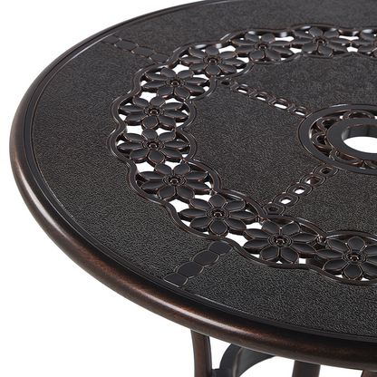 Outdoor Vintage Brown Aluminium Round Garden Dining Table 65cm Weatherproof Durable