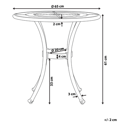 Outdoor Vintage Brown Aluminium Round Garden Dining Table 65cm Weatherproof Durable