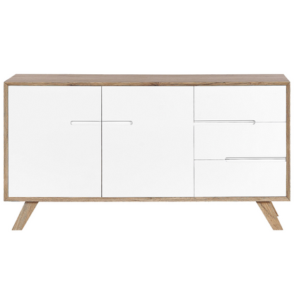 Sideboard White And Light Brown 3 Drawers 2 Cabinets