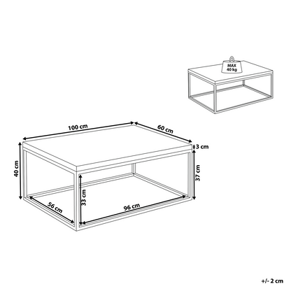 Coffee Table Black Iron Base Teak Top 100 x 60cm