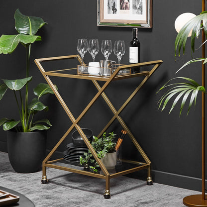 Gold Bar Cart Kitchen Trolley With Lockable Castors