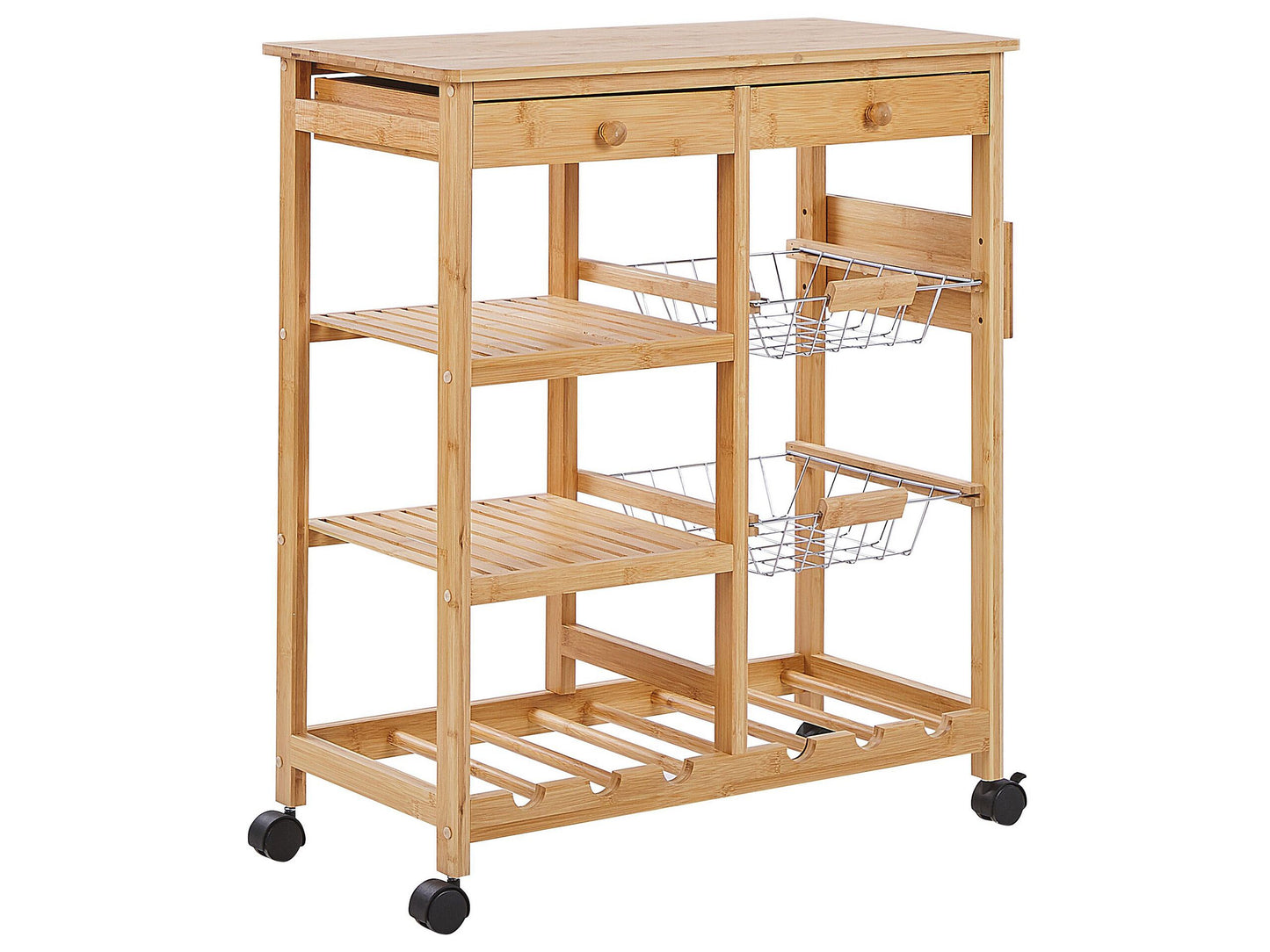 Kitchen Trolley Light Brown With Wheels Wine Rack Cart For Dining Room Movable