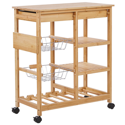 Kitchen Trolley Light Brown With Wheels Wine Rack Cart For Dining Room Movable
