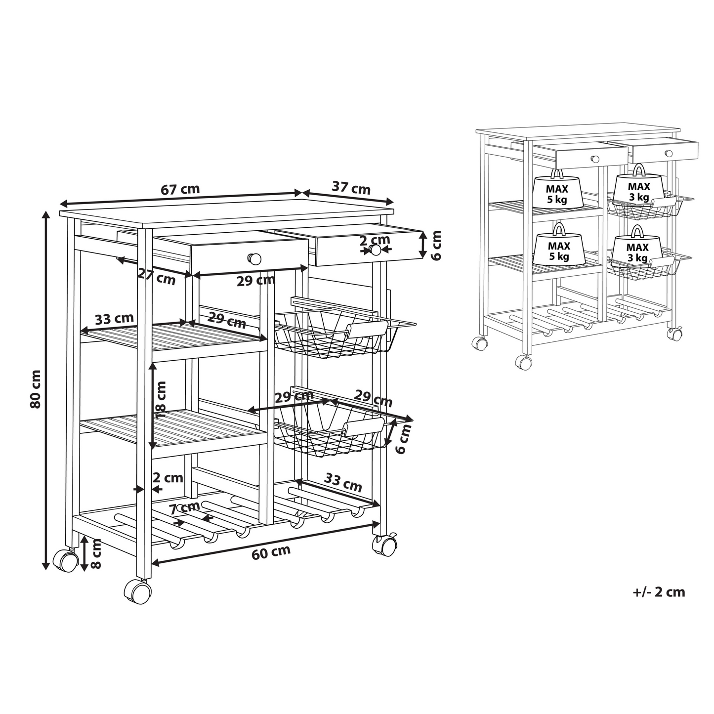 Kitchen Trolley Light Brown With Wheels Wine Rack Cart For Dining Room Movable