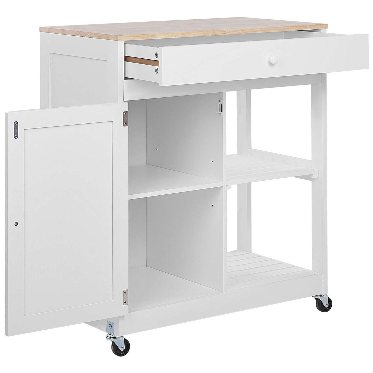 CasaNova Kitchen Trolley White MDF Rubberwood 2 Shelves 75x43x87cm