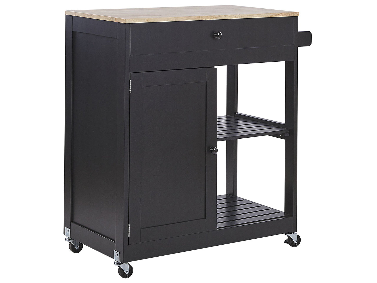 CountryHouse Kitchen Trolley Black MDF Rubberwood 75x43x87 Two Shelves