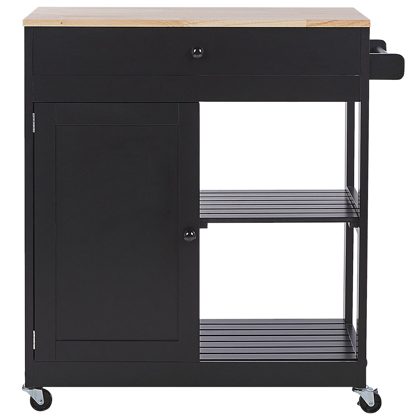 CountryHouse Kitchen Trolley Black MDF Rubberwood 75x43x87 Two Shelves