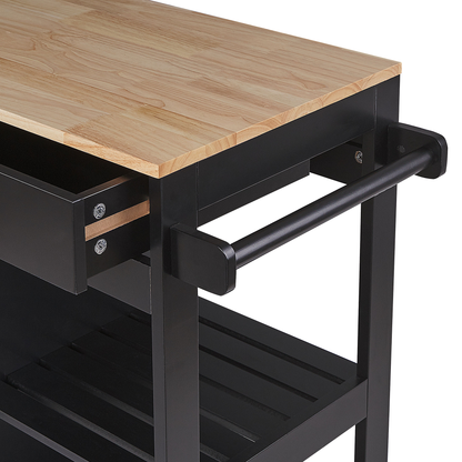 CountryHouse Kitchen Trolley Black MDF Rubberwood 75x43x87 Two Shelves