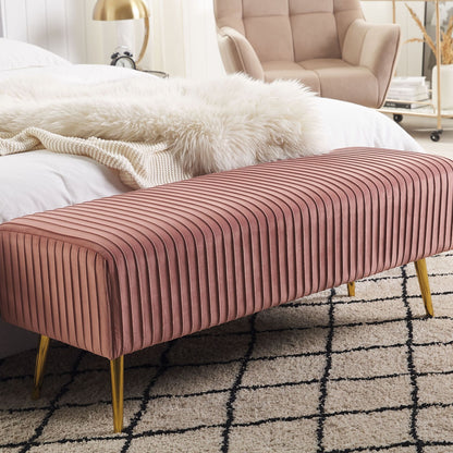 Pink Velvet Bench With Gold Metal Legs 118 By 40cm