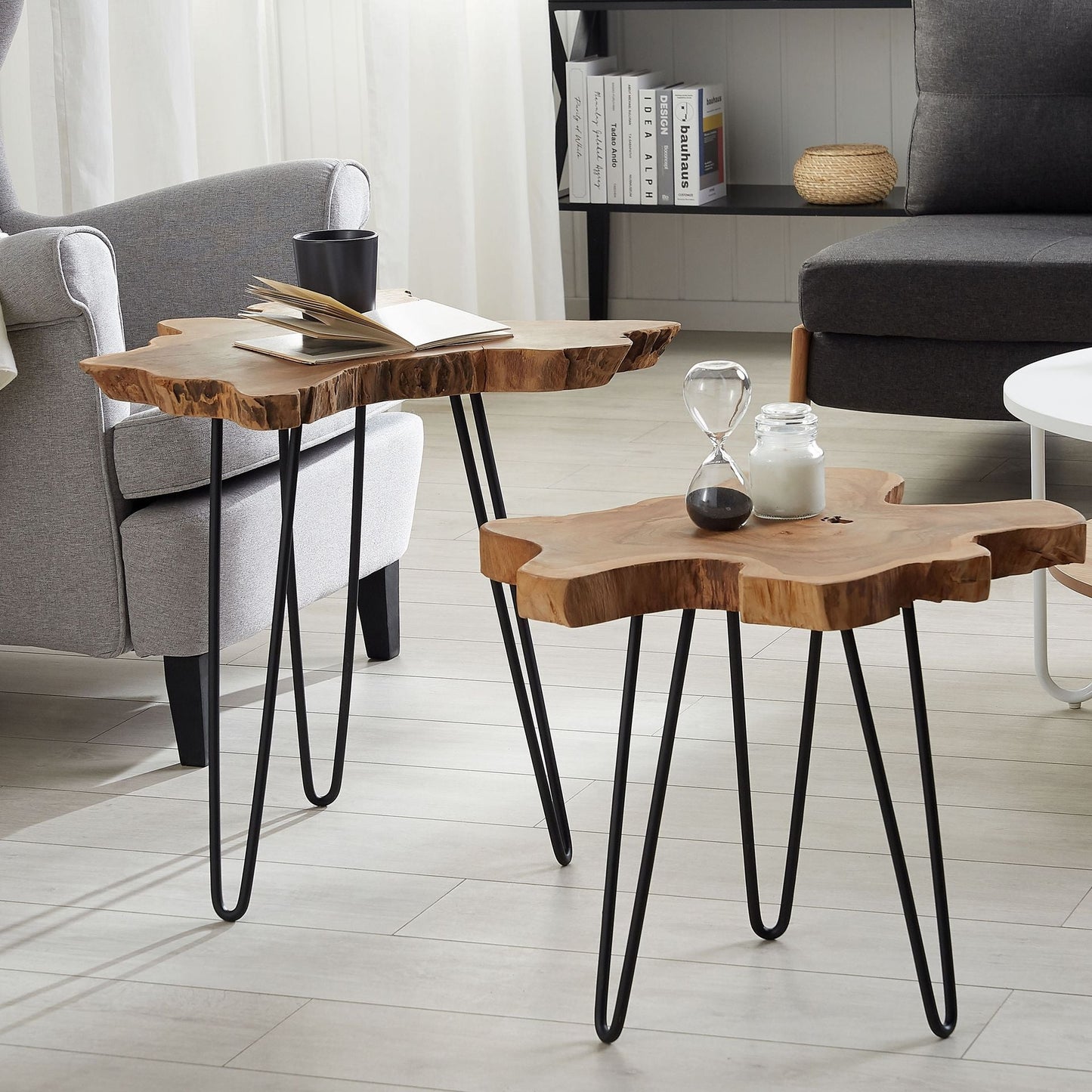Nest Of 2 Tables Dark Brown Java With Black Legs Rustic