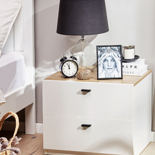 NordicNest Bedside Table White Light Wood MDF 2 Drawers