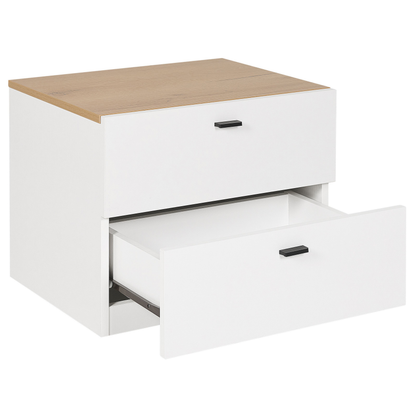 NordicNest Bedside Table White Light Wood MDF 2 Drawers