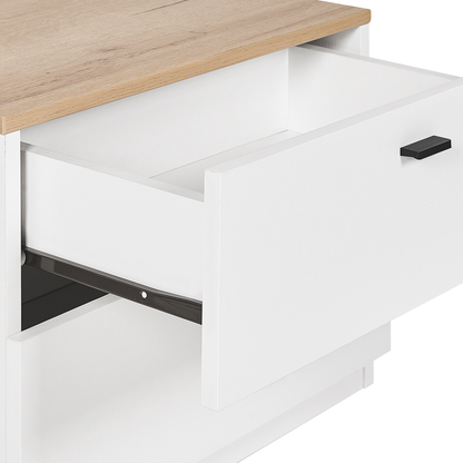 NordicNest Bedside Table White Light Wood MDF 2 Drawers