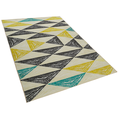 Geometric Area Rug Grey Yellow 140 x 200 Low Pile