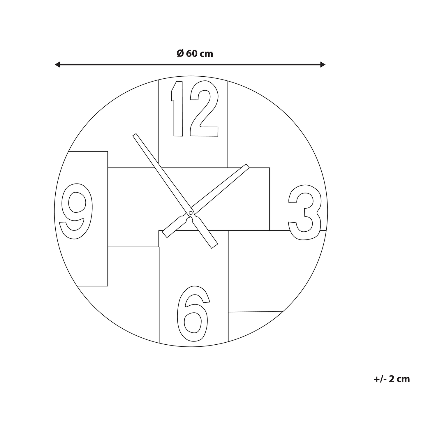 Rustic Wall Clock 60cm Handmade Light Brown Round with Black Hands and Numerals Dial