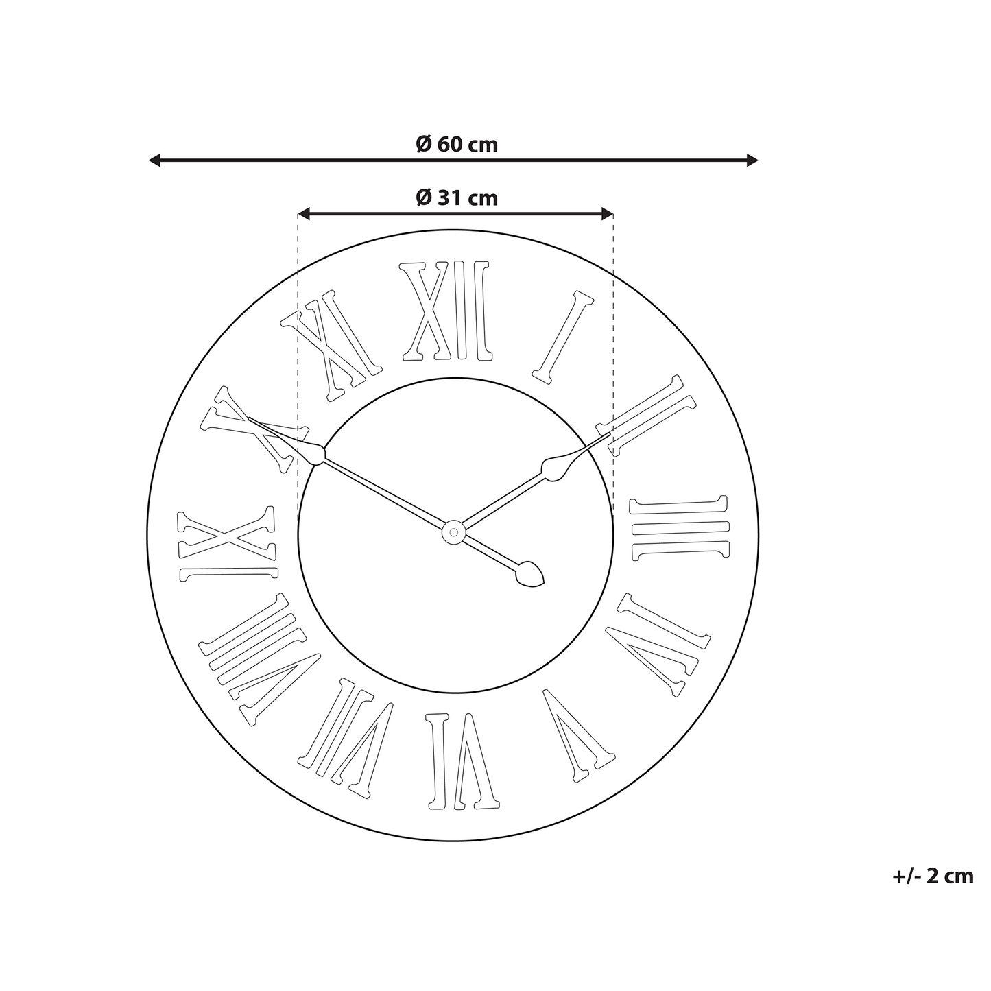 Wall Clock Dark Brown Round 60cm Handmade Diamond Face