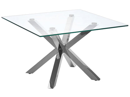 Home Silver Glass Coffee Table 70 x 70 Modern Metal Legs