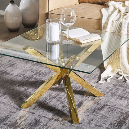 Gold Glass Coffee Table 70 x 70cm With Glossy Metal Legs