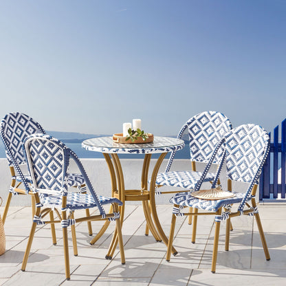 Gardenia Outdoor Table Blue White PE Rattan 70cm Glass Aluminum