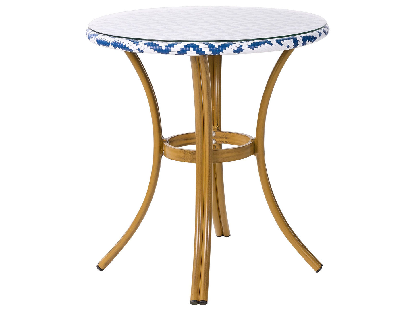 Gardenia Outdoor Table Blue White PE Rattan 70cm Glass Aluminum