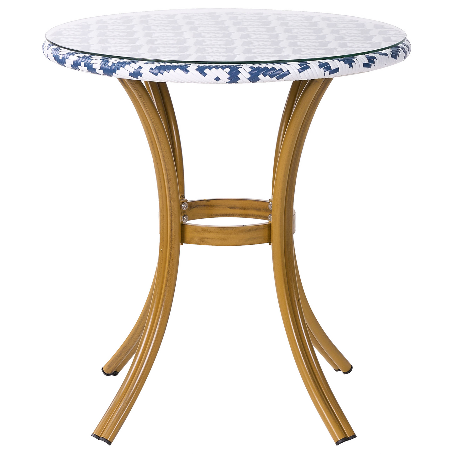 Gardenia Outdoor Table Blue White PE Rattan 70cm Glass Aluminum