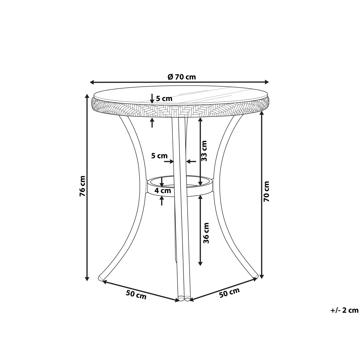 Gardenia Outdoor Table Blue White PE Rattan 70cm Glass Aluminum