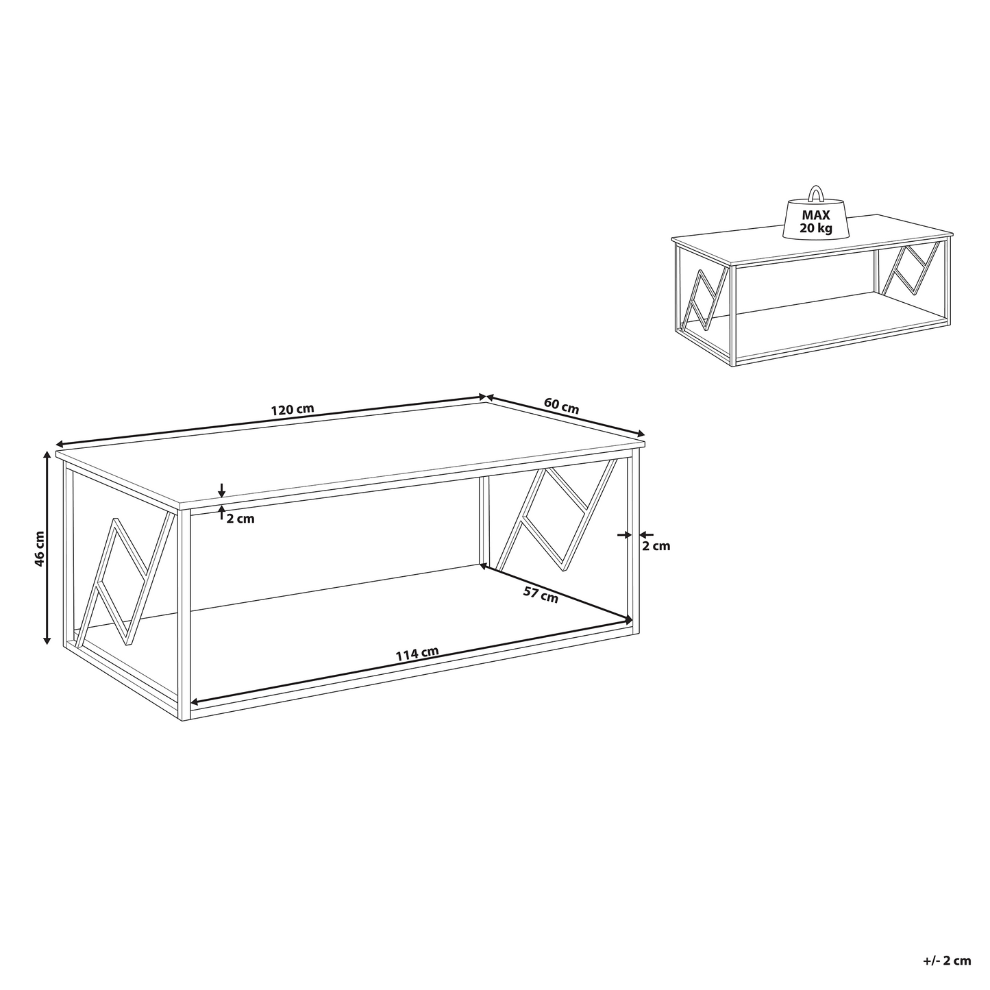 Coffee Table Dark Brown Top Black Metal Frame 120 x 60cm