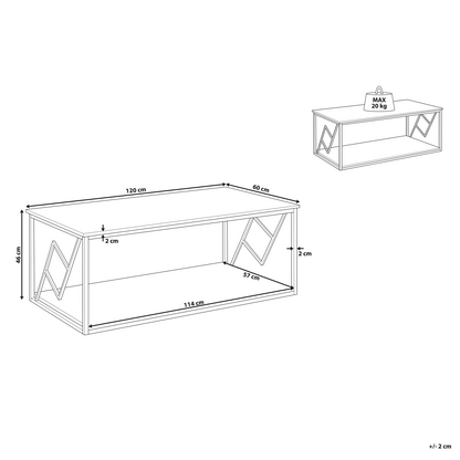 Coffee Table Dark Brown Top Black Metal Frame 120 x 60cm