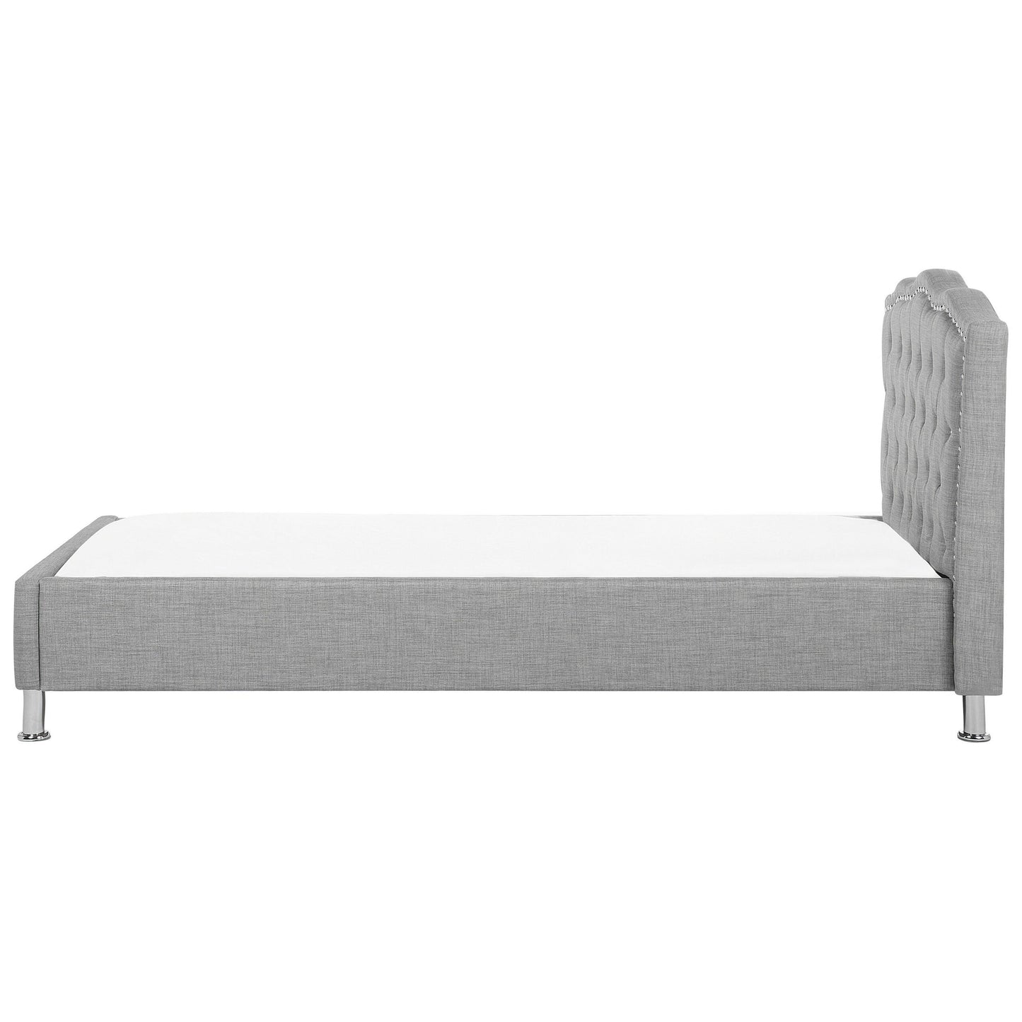 EU Single Size Bed Grey Fabric 3ft Upholstered Frame Nailhead Trim Crystal Button Tufted Headboard