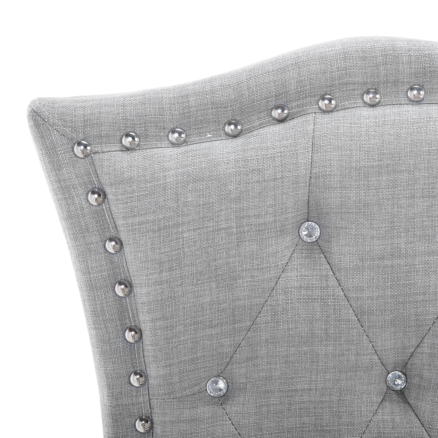 EU Single Size Bed Grey Fabric 3ft Upholstered Frame Nailhead Trim Crystal Button Tufted Headboard