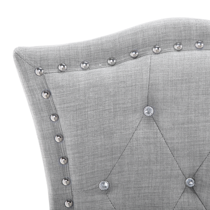 EU Single Size Bed Grey Fabric 3ft Upholstered Frame Nailhead Trim Crystal Button Tufted Headboard