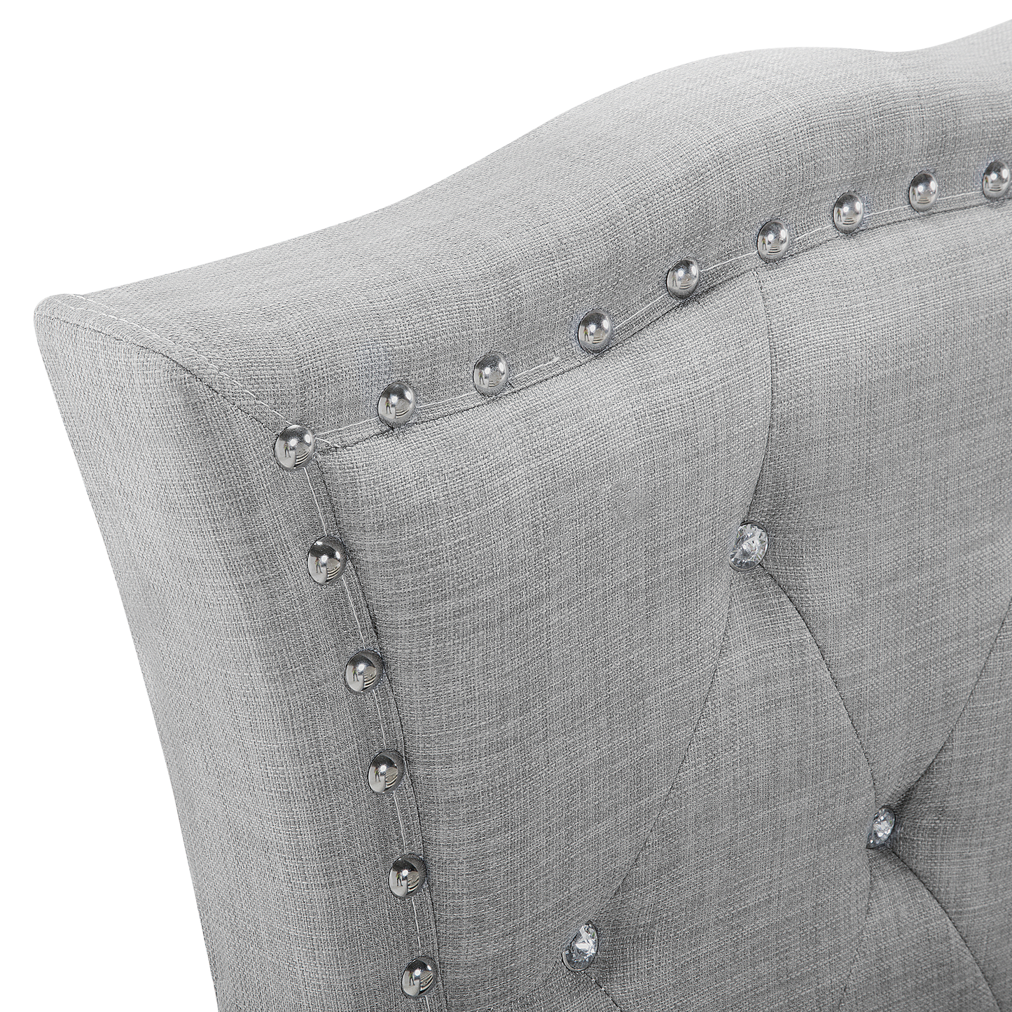 EU Single Size Bed Grey Fabric 3ft Upholstered Frame Nailhead Trim Crystal Button Tufted Headboard