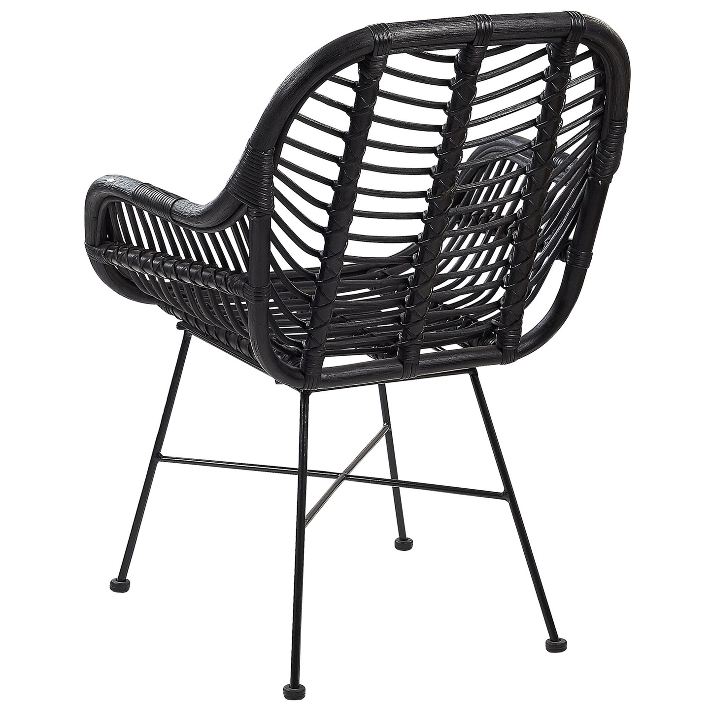 Black Rattan Armchair With Wicker Detailing And Black Metal Legs For Living Room