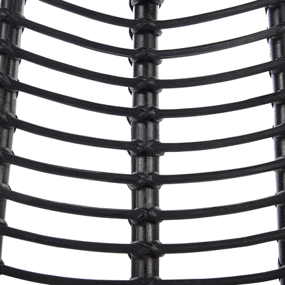 Black Rattan Armchair With Wicker Detailing And Black Metal Legs For Living Room