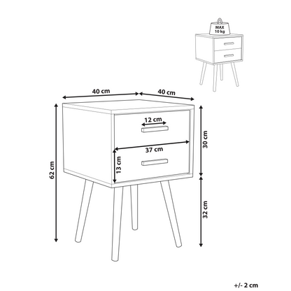 Bedside Table White 2 Drawers Scandinavian Style With Solid Wood Legs