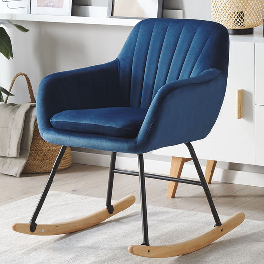 Velvet Rocking Chair Blue With Metal Legs Modern Comfort