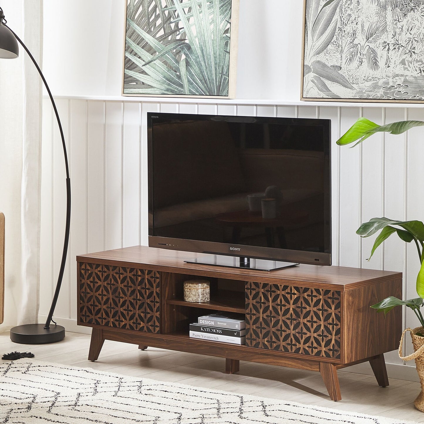 Sablon TV Stand Dark Brown Entertainment Unit With Cable Management