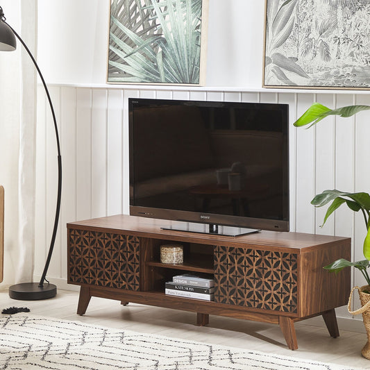Sablon TV Stand Dark Brown Entertainment Unit With Cable Management