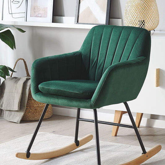 Rocking Chair Green Velvet With Metal Legs And Runners