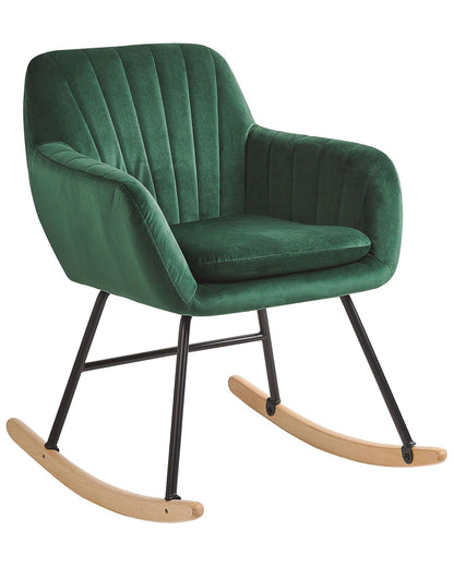Rocking Chair Green Velvet With Metal Legs And Runners