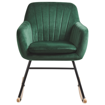 Rocking Chair Green Velvet With Metal Legs And Runners