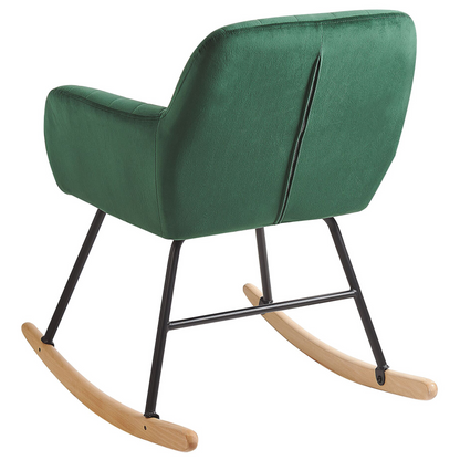 Rocking Chair Green Velvet With Metal Legs And Runners